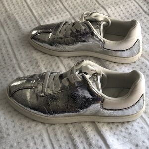 DKNYC Shiny Silver Sneakers with White Trim